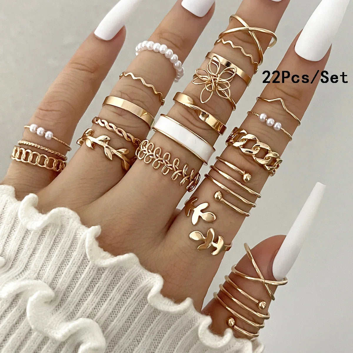 30-Piece Bohemian Geometric Knuckle Ring Set — Gold & Silver Tone