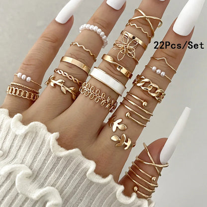30-Piece Bohemian Geometric Knuckle Ring Set — Gold & Silver Tone