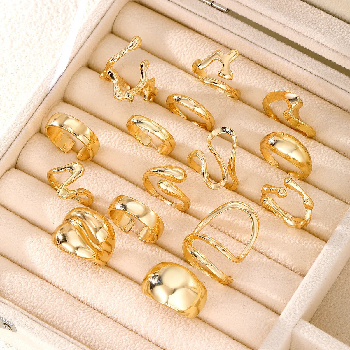 15PCS Exaggerated Metal Abstract Rings Set