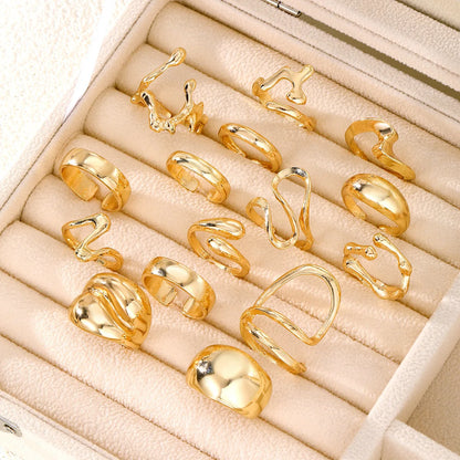 15PCS Exaggerated Metal Abstract Rings Set