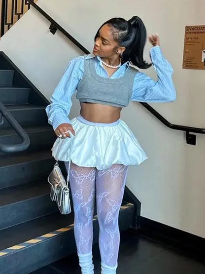 Refined Knitted Lapel Vest & Shirt Set for Women