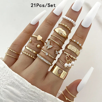 30-Piece Bohemian Geometric Knuckle Ring Set — Gold & Silver Tone