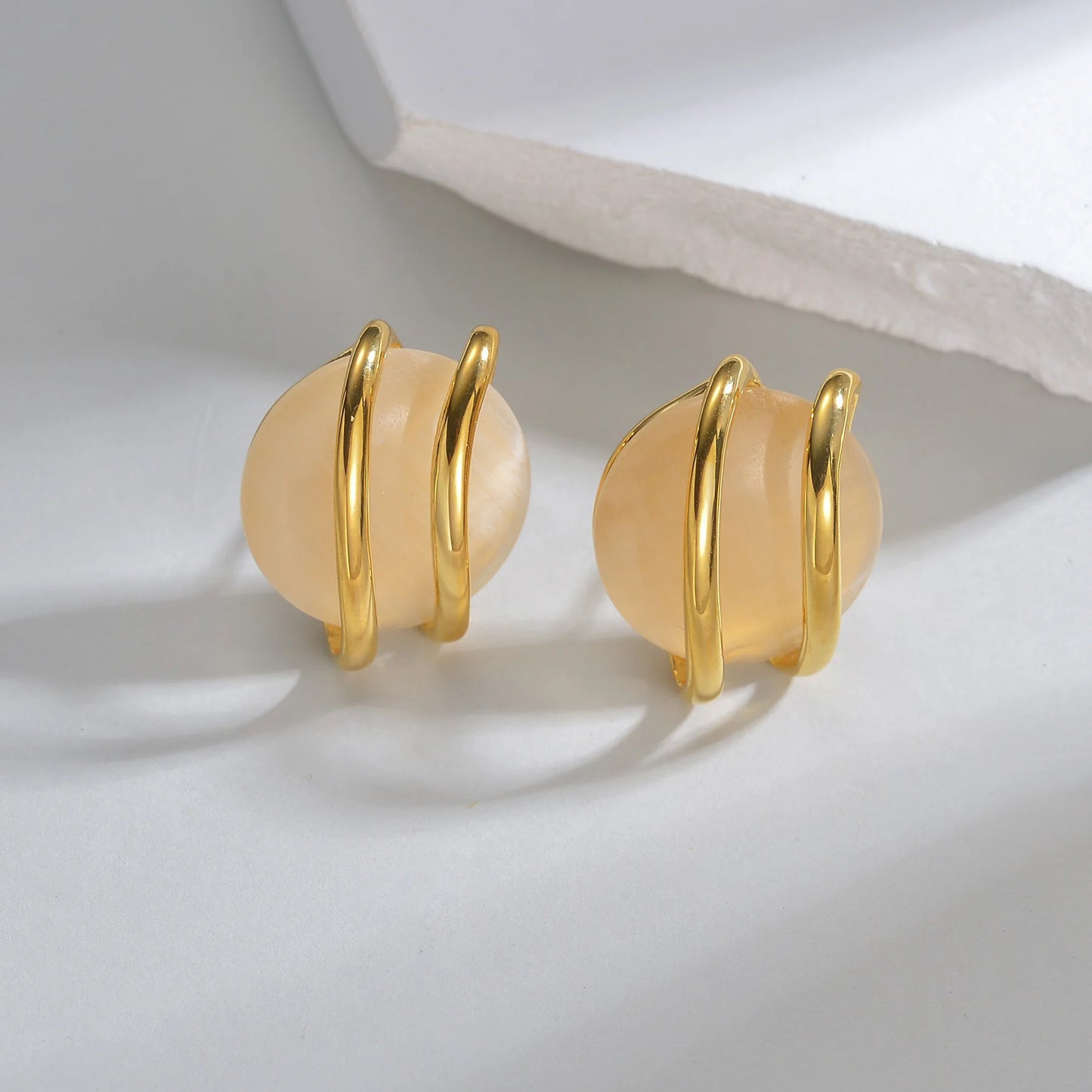 Stainless Steel Natural Stone Stud Earrings & Choker Necklace Set