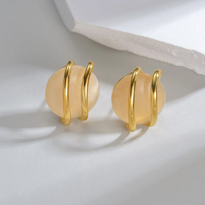 Stainless Steel Natural Stone Stud Earrings & Choker Necklace Set