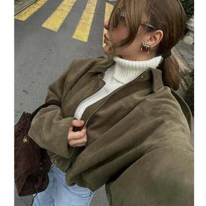 Oversized Suede Bomber Jacket