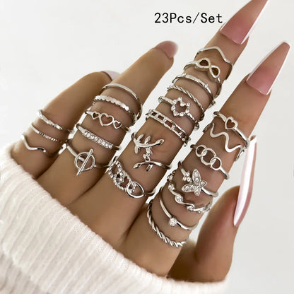 30-Piece Bohemian Geometric Knuckle Ring Set — Gold & Silver Tone