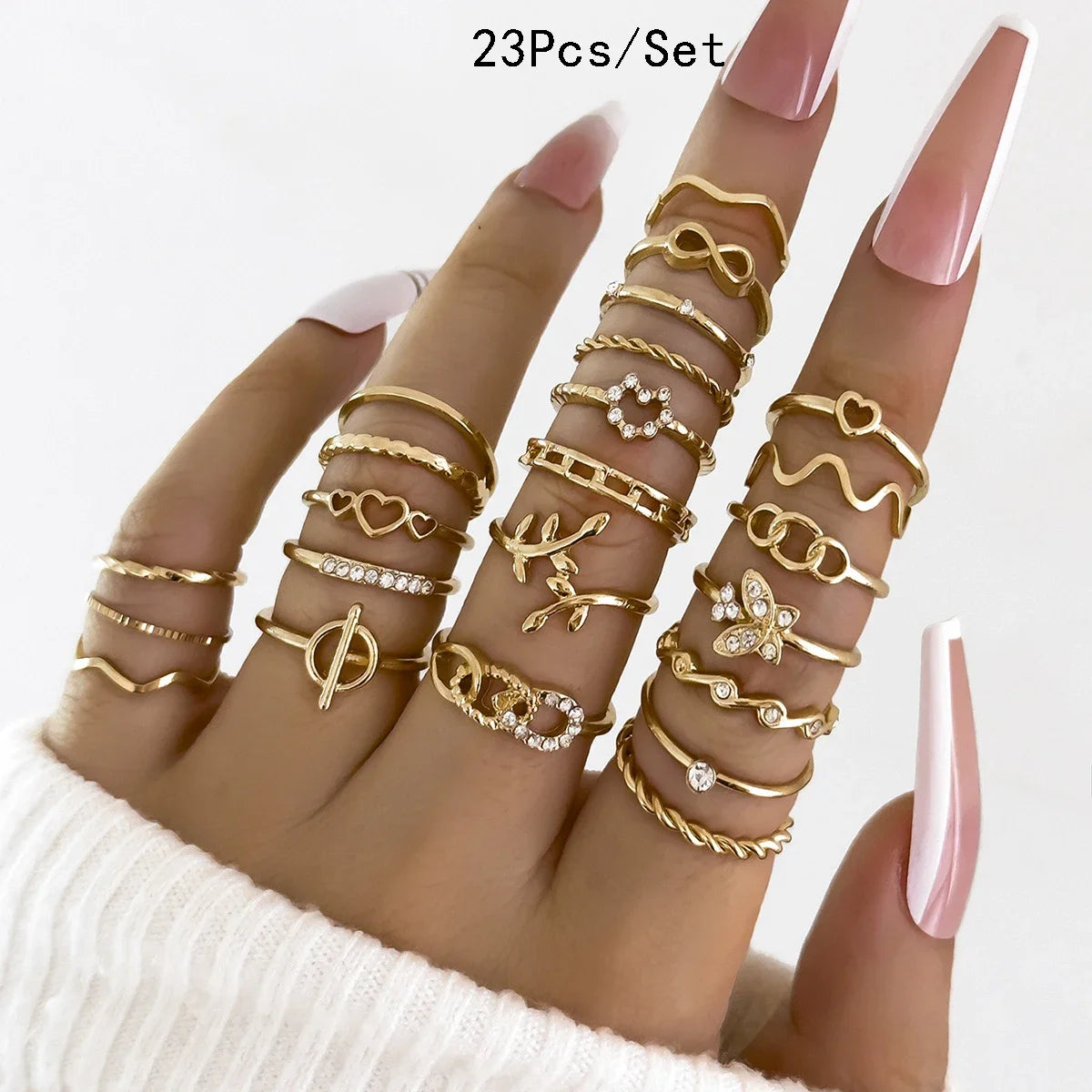 30-Piece Bohemian Geometric Knuckle Ring Set — Gold & Silver Tone