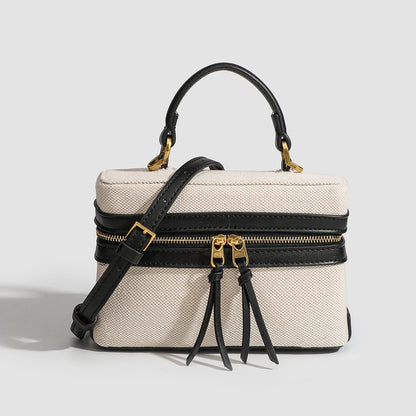 Retro French Canvas & PU Shoulder Bag