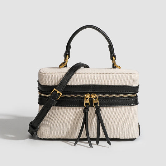 Retro French Canvas & PU Shoulder Bag