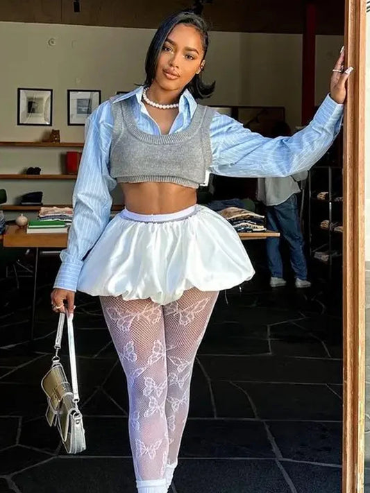 Refined Knitted Lapel Vest & Shirt Set for Women