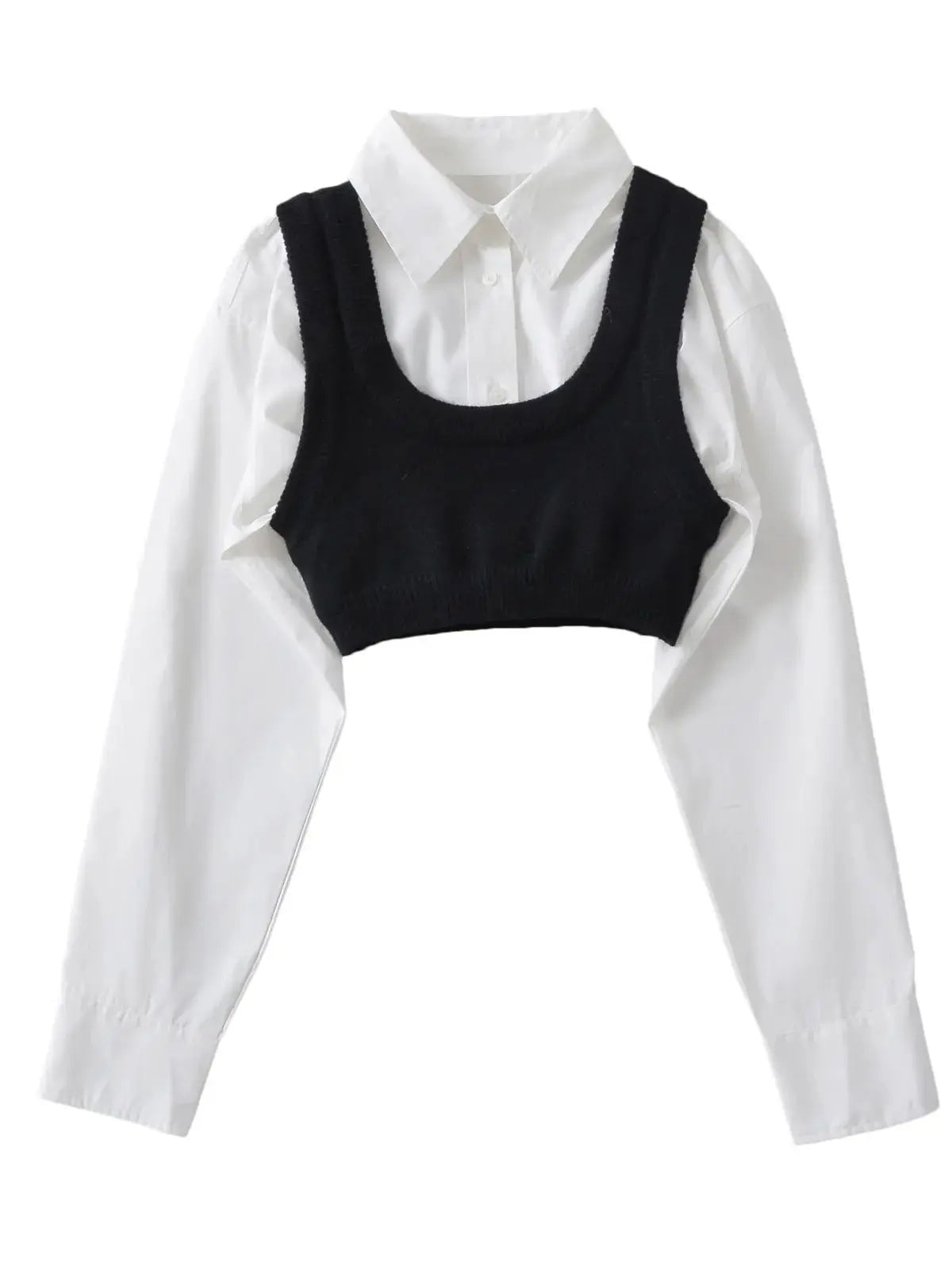 Refined Knitted Lapel Vest & Shirt Set for Women