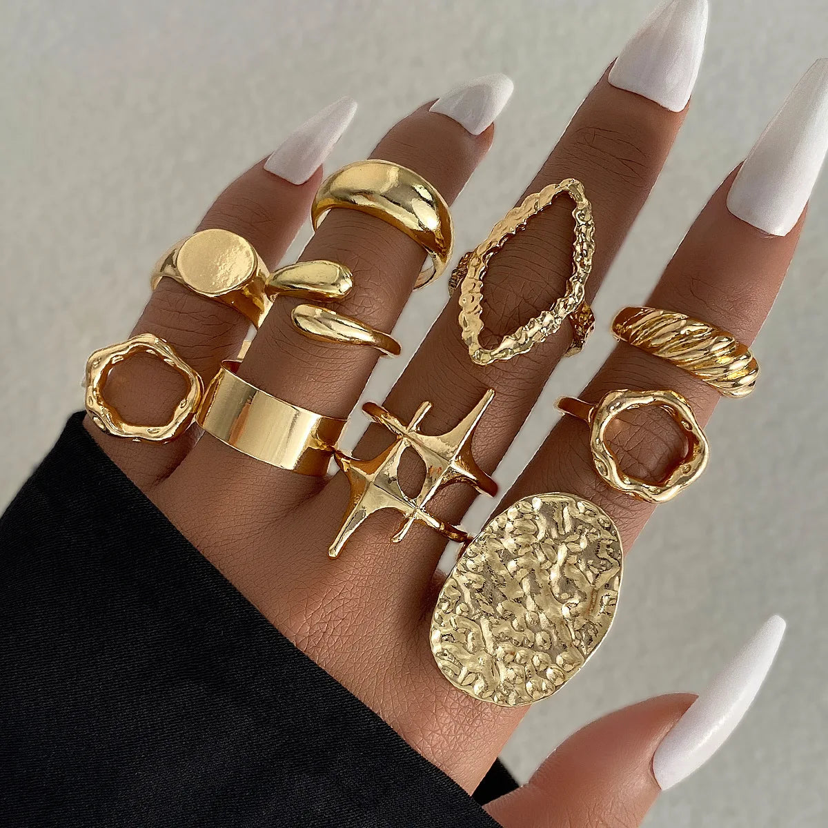 15PCS Exaggerated Metal Abstract Rings Set
