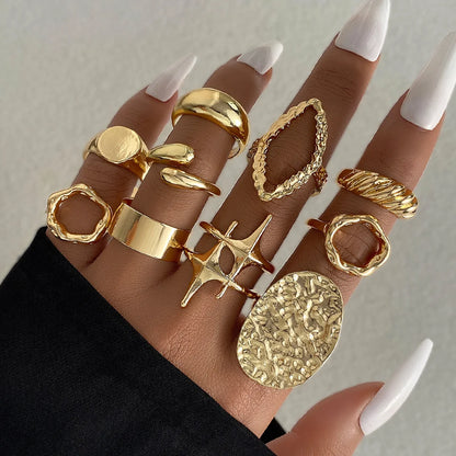 15PCS Exaggerated Metal Abstract Rings Set